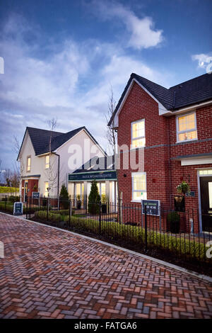 Barratt Highgate Park show homes in Warton north Preston, near Lytham St Anne Lancashire   new build street evening night dusk d Stock Photo