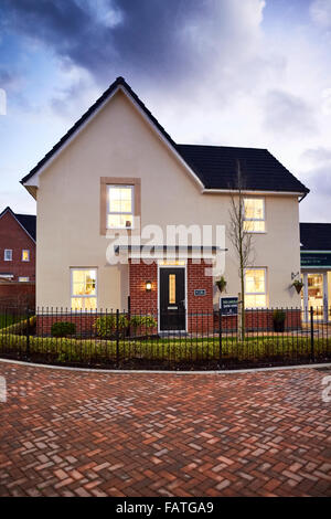 Barratt Highgate Park show homes in Warton north Preston, near Lytham St Anne Lancashire   new build street evening night dusk d Stock Photo