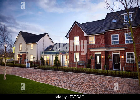 Barratt Highgate Park show homes in Warton north Preston, near Lytham St Anne Lancashire   new build street evening night dusk d Stock Photo