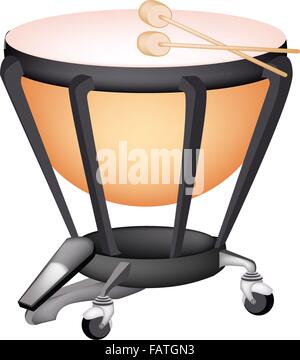 Music Instrument, An Illustration of A Retro Style Classical Timpani or Kettle Drum on White Background Stock Vector