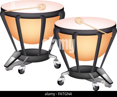 Music Instrument, An Illustration of Two Retro Style Classical Timpani or Kettle Drum on White Background Stock Vector