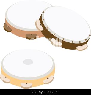 Music Instrument, An Illustration Collection of Three Colors of Wooden Tambourines in Retro Style Stock Vector