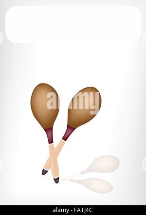 Music Instrument, An Illustration Collection Wooden Pair or Maracas with White Label for Copy Space and Text Decorated Stock Vector