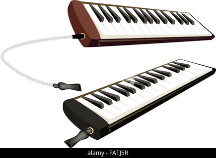 Music Instrument, Illustration of Two Vintage Melodica in Brown and Black Colors Isolated on White Background Stock Vector