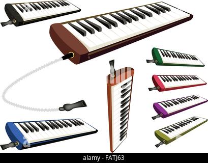 Music Instrument, An Illustration Collection of Colorful Melodica Isolated on White Background Stock Vector