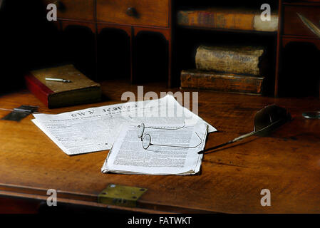 Chief Vann's desk and papers, glasses,Chief Vann historic site State Park, Georgia, USA. Stock Photo