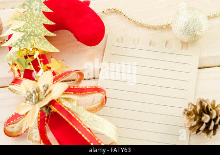 Christmas background blank old paper sheer, pen and decorations Stock Photo