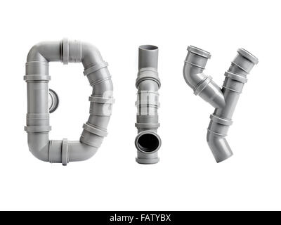 DIY acronym arranged from different PVC piping elements shot on white Stock Photo
