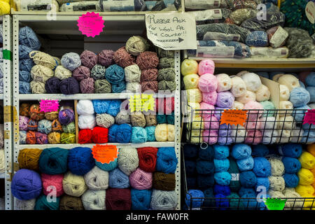 Display of balls of wool in a shop, UK Stock Photo