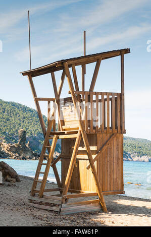 A life guard look out tower on a beach in Ibiza, Balearic Islands, Spain, Europe. Stock Photo