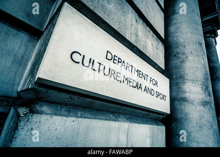 Department for Culture, Media and sport, sign on building in Whitehall, London, UK. Stock Photo