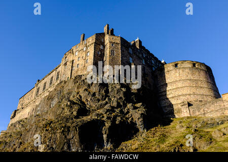 View of Edinburgh Castle on blue sky winter day in Edinburgh,  Scotland Stock Photo