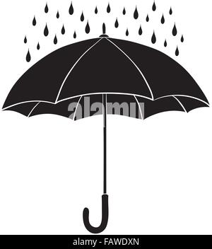 Umbrella and rain, silhouettes Stock Vector