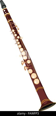 Music Instrument, An Illustration Brown Color of Vintage Clarinet Isolated on White Background Stock Vector