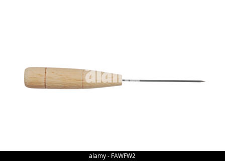 awl with wooden handle on a white background Stock Photo