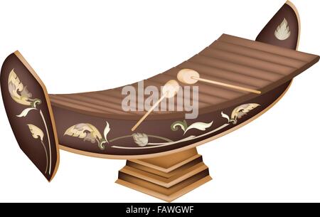 An Illustration of A Vintage Thai Alto Xylophone Isolated on White Background, A traditional Thailand Musical Instrument Known a Stock Vector