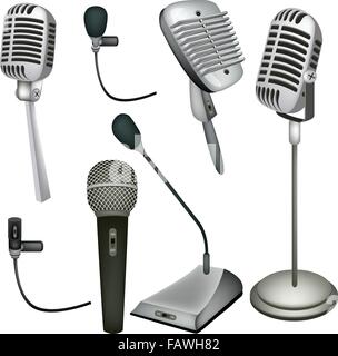 An Illustration Collection Various Kind of Microphone in Modern and Retro Style Stock Vector