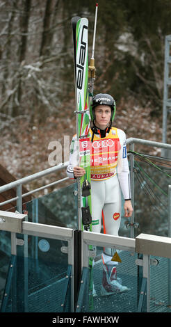 Bischofshofen, Austria. 05th Jan, 2016. Peter Prevc of Slovenia is on the way to the training session of the fourth stage of the Four Hills ski jumping tournament in Bischofshofen, Austria, 05 January 2016. Photo: Daniel Karmann/dpa/Alamy Live News Stock Photo