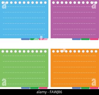 A Sheet of Blank Lined on Orange, Purple, Blue and Green Spiral Paper with Tabbed Binder, Copy Space for Text Decorated Stock Vector