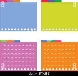 A Sheet of Blank Lined on Orange, Pink, Blue and Yellow Spiral Paper with Tabbed Binder, Copy Space for Text Decorated Stock Vector