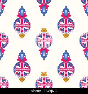 vector colored flag ribbon made in United Kingdom seamless pattern on light background Stock Vector