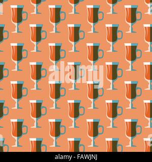 vector colored pop art style red mulled wine glass seamless pattern on brown background Stock Vector