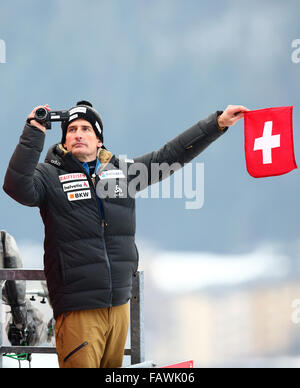 Bischofshofen, Austria. 05th Jan, 2016. Head coach Pipo Schoedler of Switzerland is seen during the fourth stage of the Four Hills ski jumping tournament in Bischofshofen, Austria, 05 January 2016. Photo: Daniel Karmann/dpa/Alamy Live News Stock Photo