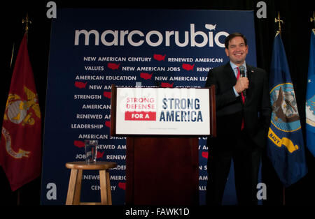 U.S. Senator Marco Rubio, Republican of Florida, speaks to military veterans in Hooksett, New Hampshire, USA Stock Photo