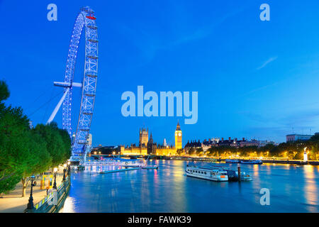 Cityscape of London, view on Parliament houses and millennium wheel Stock Photo