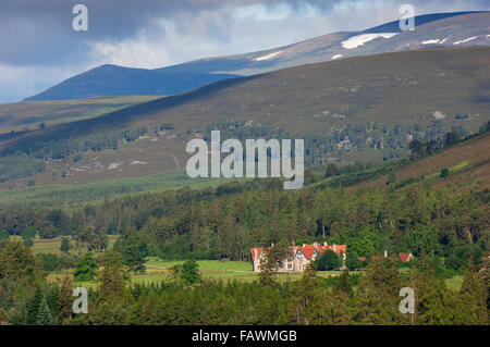 Mar Lodge in woodland below the Cairngorm Mountains - near Braemar, Deeside, Aberdeenshire, Scotland. Stock Photo