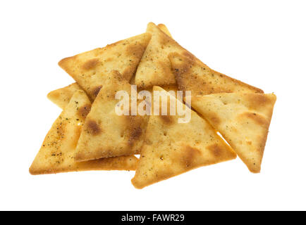 A serving of pita crispy snack crackers isolated on a white background. Stock Photo