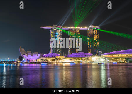 Laser show at Marina Bay Sands Hotel in the evening, Marina Bay, Singapore Stock Photo