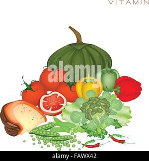 Various Kind of Vitamin Foods to Improve Nutrient Intake and Health Benefits, Vitamin Is One of The Main Types of Nutrients. Stock Vector