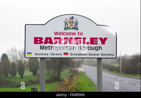 General view GV of a Welcome to Barnsley Metropolitan Borough street ...