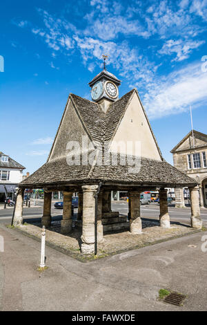 The small roofed open-air shelter known as the Butter Cross in the market place, near to the Town Hall, was erected in 1683, rep Stock Photo