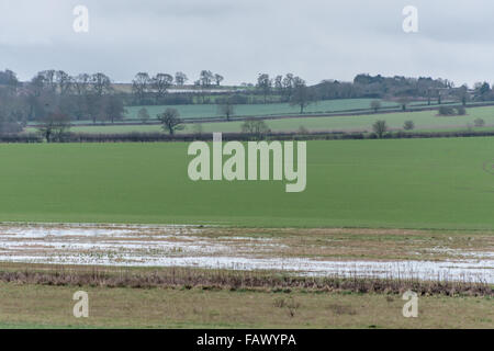 Fields covered with water after the heavy January rains making life difficult for the farmers to get on to the land Stock Photo
