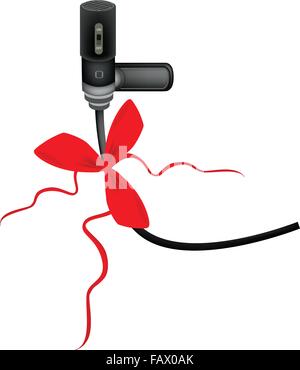 Wireless Microphone in Modern Style with Red Ribbon and Bow, A Perfect Gift or Present for Someone Special. Stock Vector