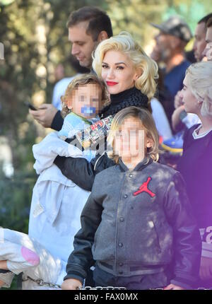 Gwen Stefani enjoys a day Disneyland Park with her three sons Anaheim, California.  Featuring: Gwen Stefani, Kingston Rossdale, Apollo Rossdale Where: Los Angeles, California, United States When: 27 Nov 2015 Stock Photo