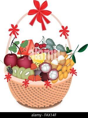 Various Kind of Mineral Foods or Fruit on A Beautiful Wicker Basket for Someone Special. Stock Vector