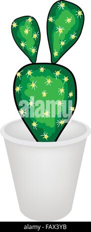An Illustration of Prickly Pear Cactus in Flowerpot for Garden Decoration, Isolated on White Background Stock Vector
