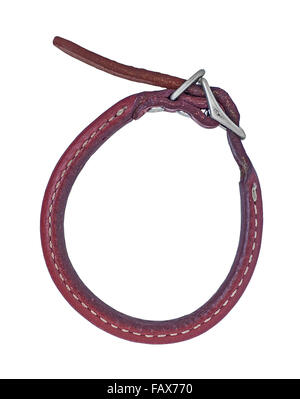 vintage red leather dog collar over white Stock Photo