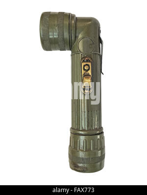 vintage military style flashlight isolated over white background Stock Photo