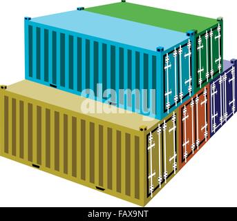 A Stack of Cargo Containers, Freight Containers or Shipping Containers for Portable Storage, Overseas Shipping or Mobile Office. Stock Vector