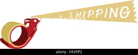 A Red Packing Tape Dispenser or Adhesive Tape Dispenser For Closing Cardboard Boxes Sealing with Word "Shipping", Isolated on Wh Stock Vector