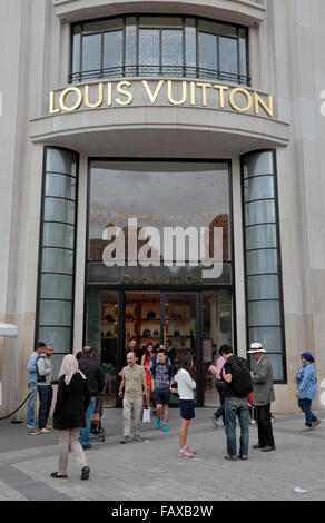 The main entrance to the Louis Vuitton store on the Avenue des Champs-Élysées in Paris, France.
