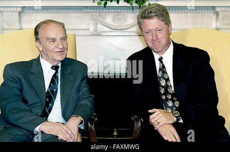Washington, DC.,USA, 8th October, 1993 Alija Izetbegovic Chairman of the Presidency of Bosnia and Herzegovina meets with President WiIlliam Clinton in the Oval Office of the White House. Credit: Mark Reinstein Stock Photo