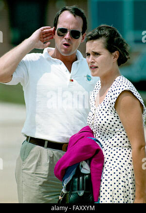 Camp Springs, Maryland, USA, 11th August, 1992 First daughter Dorothy Bush Koch watches as her parents arrive at Andrews.   Credit: Mark Reinstein Stock Photo