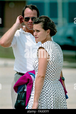 Camp Springs, Maryland., USA, 11th August, 1992 First daughter Dorothy Bush Koch watches as her parents arrive at Andrews.   Credit: Mark Reinstein Stock Photo