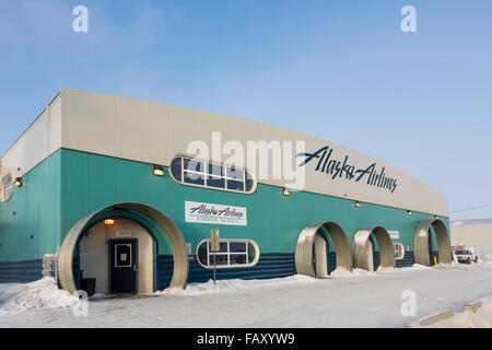 Exterior view of the Alaska Airlines hanger, Barrow, North Slope, Arctic Alaska, USA, Winter Stock Photo