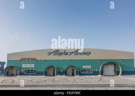 Exterior view of the Alaska Airlines hanger, Barrow, North Slope, Arctic Alaska, USA, Winter Stock Photo